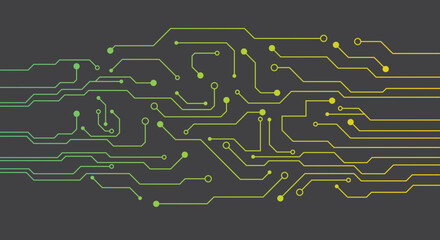 Green gradient technology circuit board isolated on black background.