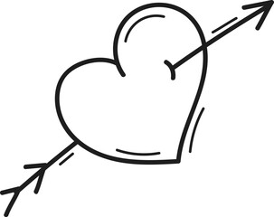 Heart with arrow doodle hand drawn for valentines day