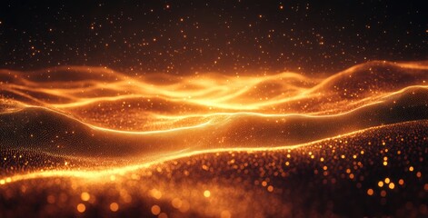 Glowing Abstract Landscape with Waves of Light and Sparkles, Capturing the Essence of Warmth and Energy in a Dreamlike Environment for Creative Visuals