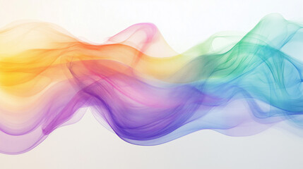Fototapeta premium Flowing Rainbow Color Wave on White Background. A smooth, flowing wave of rainbow colors with soft transparency over a clean white background. Ideal for creative designs, abstract concepts, and vibran