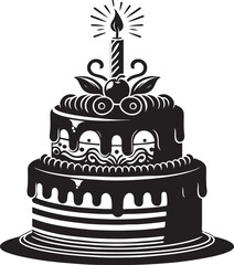 Birthday Cake silhouette vector art, Birthday Cake line art with isolated vector illustration