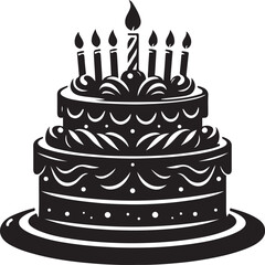 Birthday Cake silhouette vector art, Birthday Cake line art with isolated vector illustration