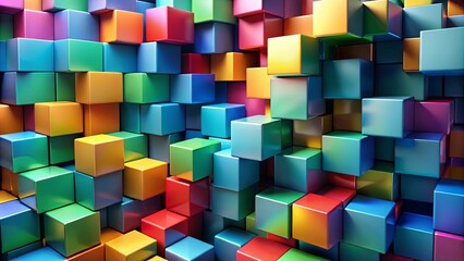 Obraz premium Abstract Colorful Cube Composition A vibrant array of glossy, multicolored blocks creating a dynamic and visually engaging texture.