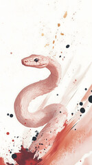 Fototapeta premium Watercolor Pink Snake on White Background 
