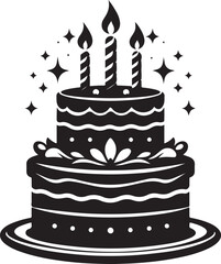 Birthday Cake silhouette vector art, Birthday Cake line art with isolated vector illustration