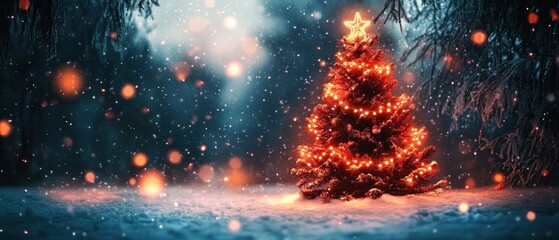 Fototapeta premium Cozy Christmas Celebration with a Beautifully Decorated Tree and Festive Lights in a Magical Winter Atmosphere
