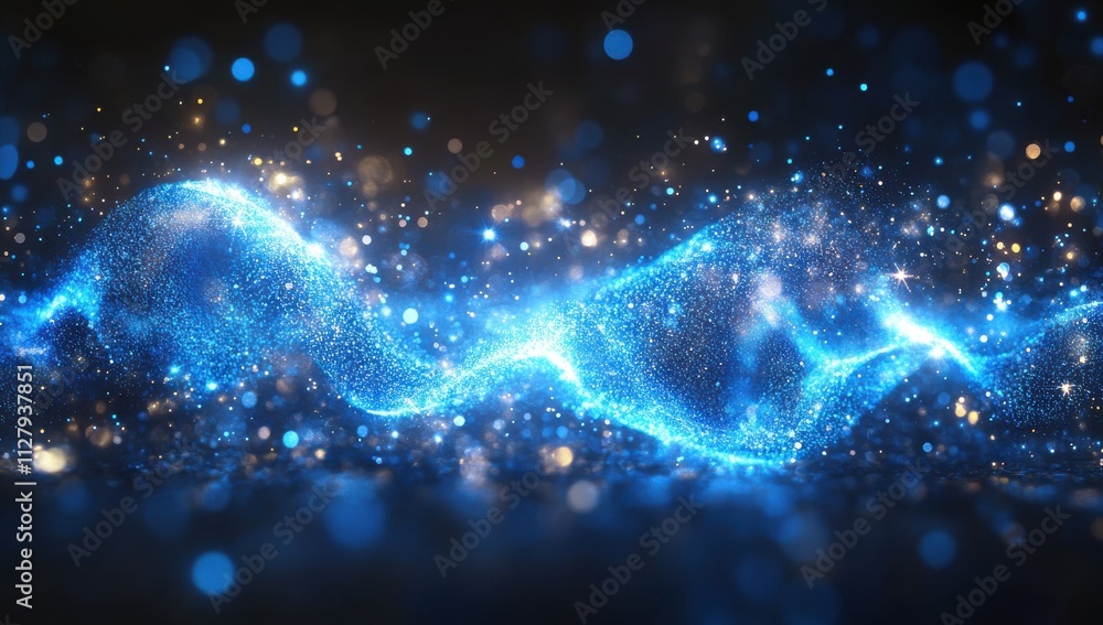 Poster stunning abstract wave of blue light particles sparkling in motion, creating a dynamic backdrop for 