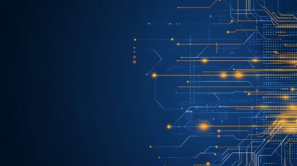 Abstract digital circuit design with glowing lines and nodes representing advanced technology