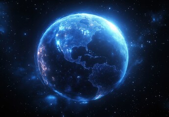 Fototapeta premium Stunning Representation of the Earth Illuminated by City Lights Against a Deep Space Background, Capturing the Beauty of Our Planet in a Futuristic Vision