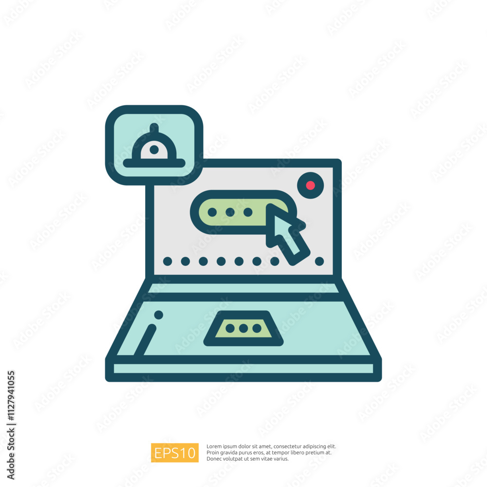 Poster the image depicts a laptop screen with a cursor pointing at a button, suggesting an online ordering 