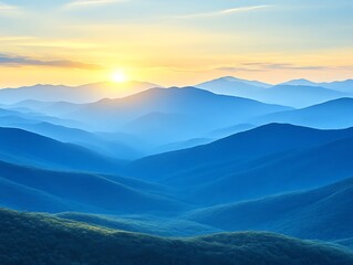 Obraz premium Serene Sunset Over Blue Mountain Ranges
