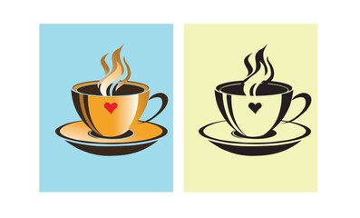 Cup and saucer colour Hart vector Illutration Print