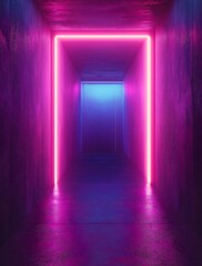 Fototapeta premium Neon Glowing Tunnel Purple Pink Blue Light Corridor Abstract Background