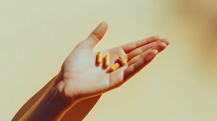 Fototapeta premium An open hand holds several capsules