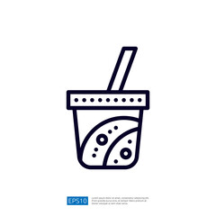 A simple line drawing of a cup with a straw, designed to represent a drink, possibly a smoothie or beverage.