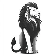 Obraz premium Majestic grayscale lion sitting in profile view.