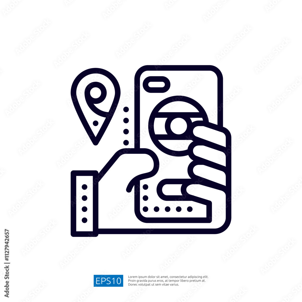 Poster a hand holding a smartphone with a location pin icon, symbolizing navigation or location-based servi