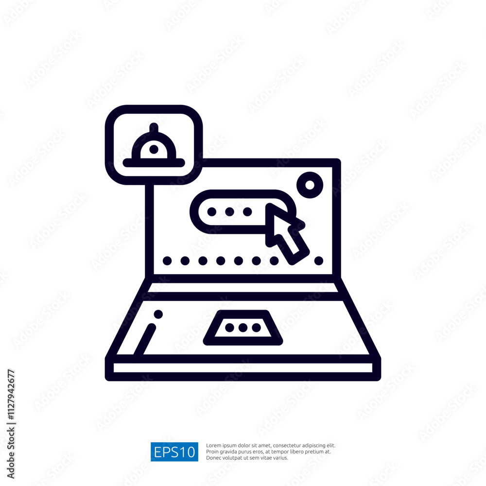 Poster a laptop displaying a notification with a cursor pointing at a bell icon, suggesting an alert or rem
