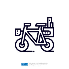 A minimalist line drawing of a bicycle with a basket, symbolizing transportation and leisure activities.