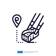 The image features a stylized foot wearing a shoe, with a location pin nearby, suggesting navigation or mapping.