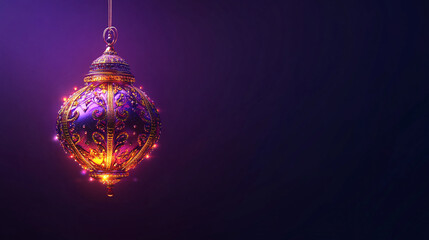 Fototapeta premium elegant purple and gold christmas ornament hanging on a dark background