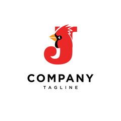 Letter J Cardinal Bird Logo Icon Vector