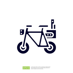 A minimalist graphic representation of a bicycle with a delivery box, symbolizing transportation and delivery services.