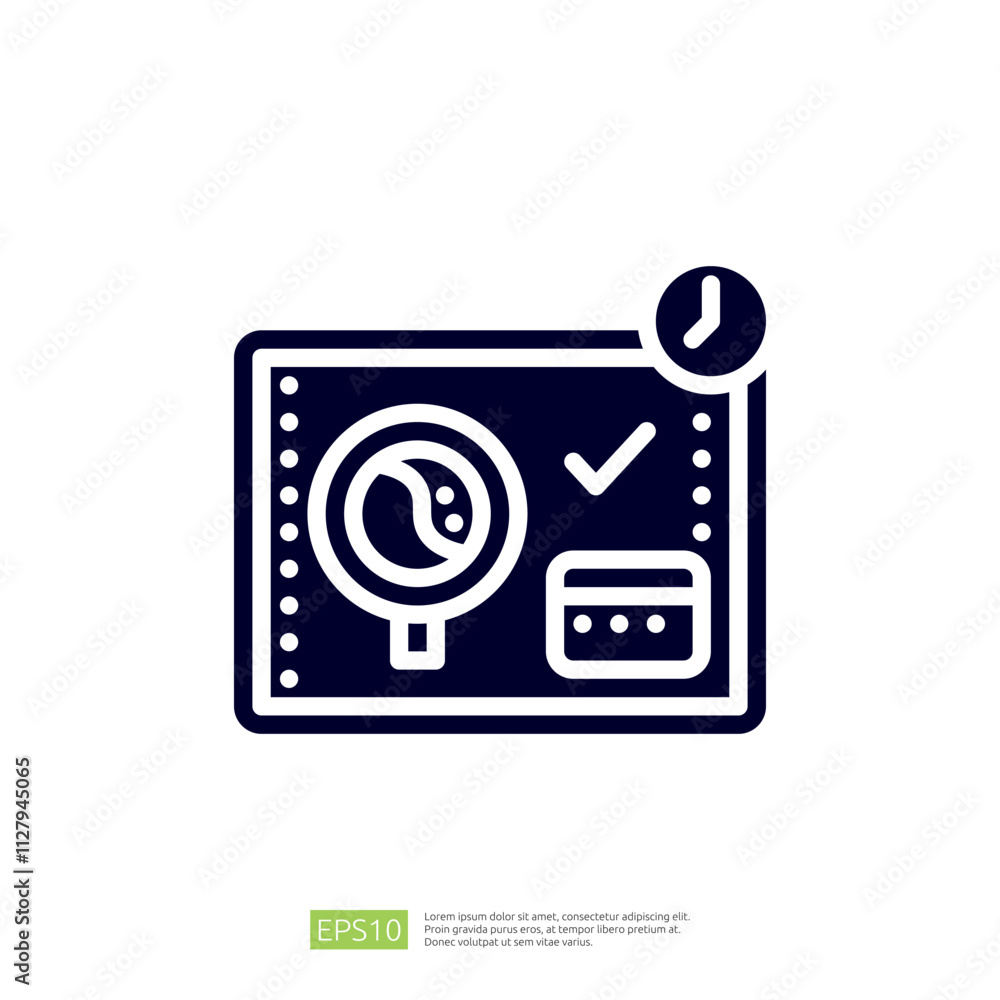 Poster the image features a magnifying glass over a checklist with a clock, symbolizing analysis or verific