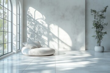 Light Streaming Through Windows in a Minimalistic White Room