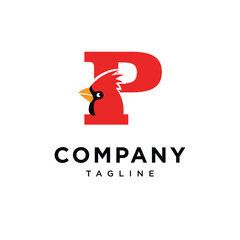 Letter P Cardinal Bird Logo Icon Vector