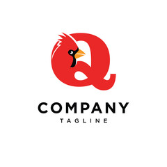 Obraz premium Letter Q Cardinal Bird Logo Icon Vector