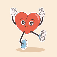 groovy heart character for Valentines day illustration. Retro cartoon style valentines day.