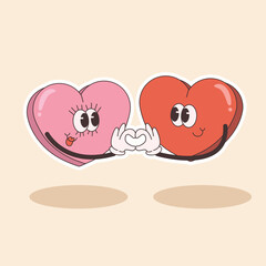 groovy heart character for Valentines day illustration. Retro cartoon style valentines day.