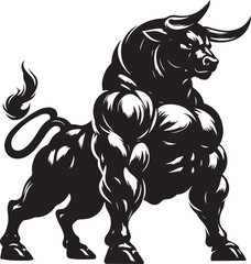 Fototapeta premium A strong muscular bull vector, A strong muscular bull silhouette vector illustration