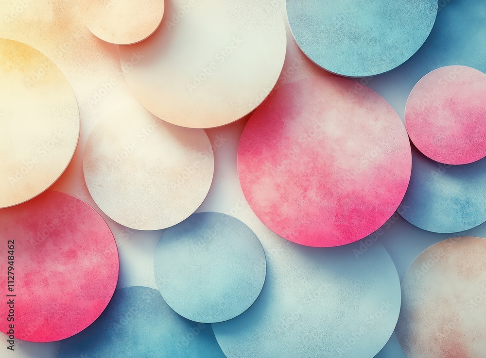 Poster vibrant abstract pattern with pastel circles and geometric shapes in flat design style