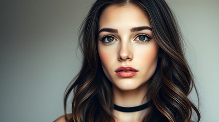 Fototapeta premium A close-up portrait of a young woman with soft sunlight casting dramatic shadows on her face, evoking a serene yet intense mood showing subtle expression and natural beauty