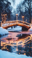 Fototapeta premium Beautifully Lit Bridge in Winter Wonderland