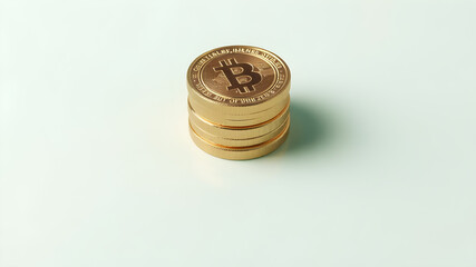 Minimalist coin stack icon made of brushed metallic gold, resting on a smooth pastel mint green surface, with dynamic lighting and soft shadows, 8K clarity.