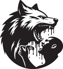 A Wolf Has Eating In The Man Silhouette vector, A Wolf Has Eating In The Man black vector illustration