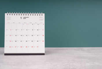 Minimalist desk calendar, month January 2025