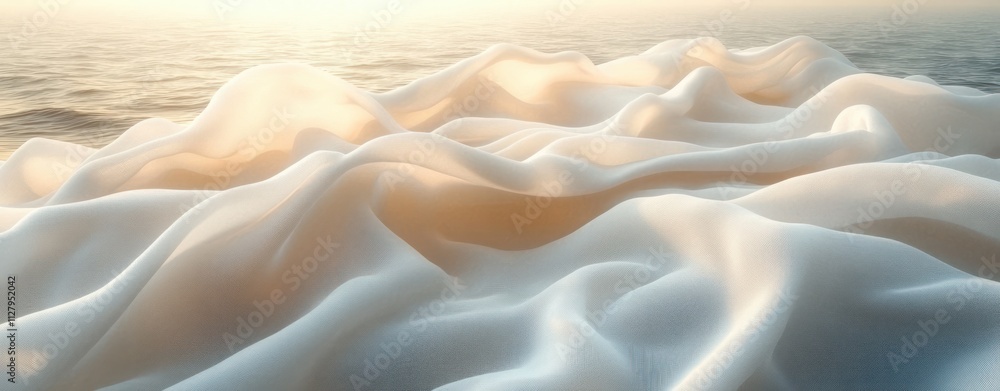 Poster minimalist abstract white background with flowing fabric and soft light