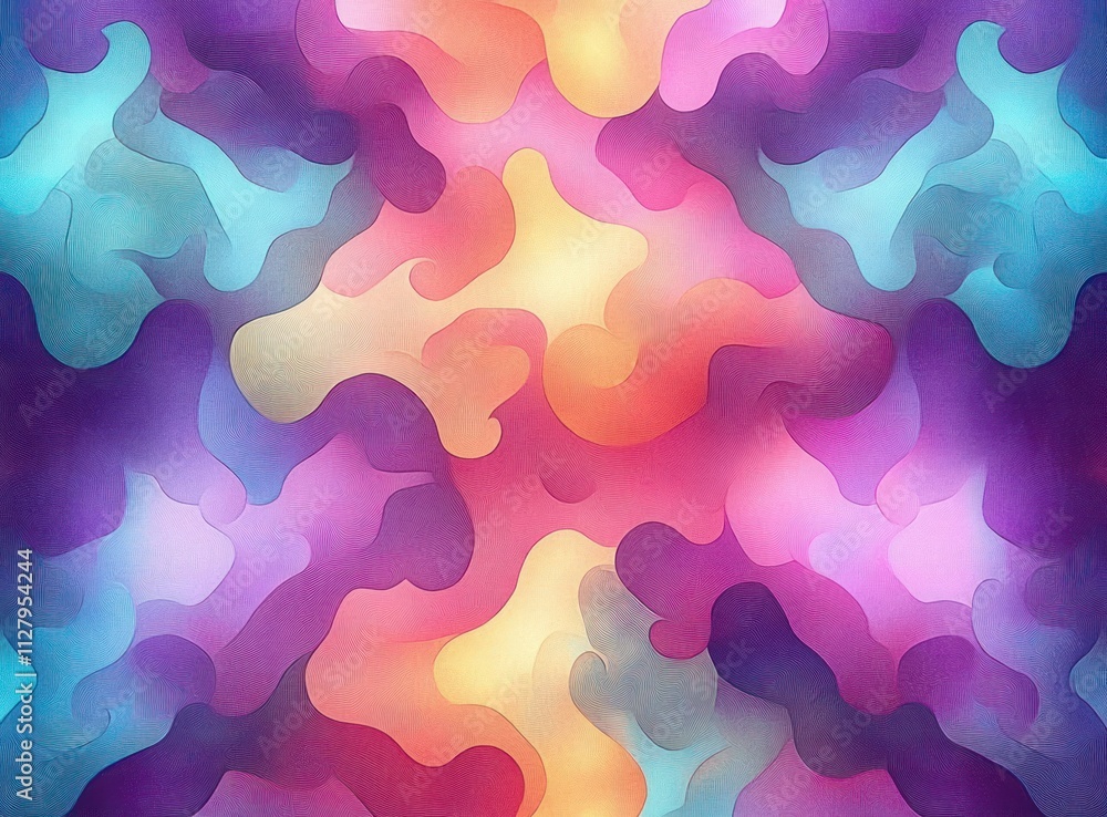 Poster Cute and Colorful Flowing Cloud Seamless Pattern Background
