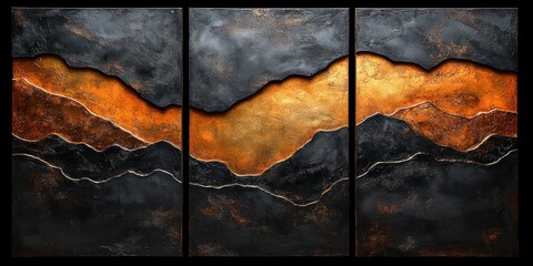 Abstract Metallic Texture with Deep Black, Warm Copper, and Soft Golden Hues in Grunge Style