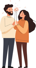 Obraz premium Couple celebrating together with sparklers at a festive event cartoon isolated on transparent background. Vector illustration.