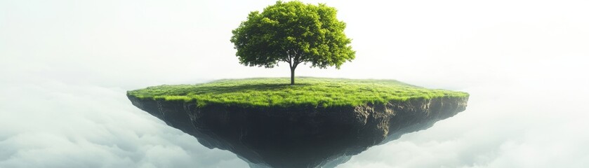 Fototapeta premium Majestic farmland island with a lone tree at the center serene landscape nature photography dreamlike environment elevated perspective tranquility and isolation