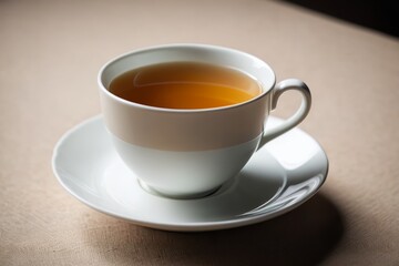 there is a cup of tea on a saucer on a table