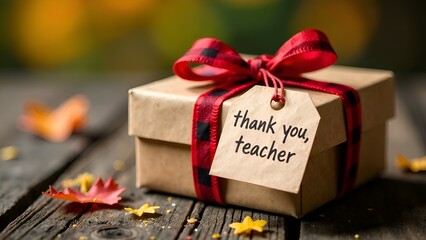 Gift box with a thank you note for a beloved teacher in a cozy setting