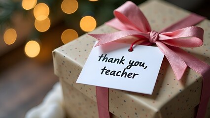 Gift box with thank you note for a teacher during a festive celebration