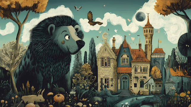 Playful animal-themed retellings of parables. Fable. Illustration