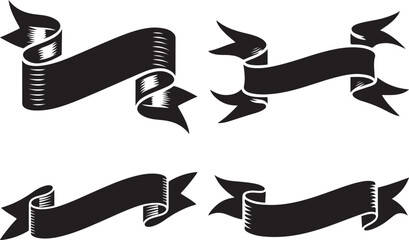 Ribbon set silhouette vector, Ribbon vector illustration design